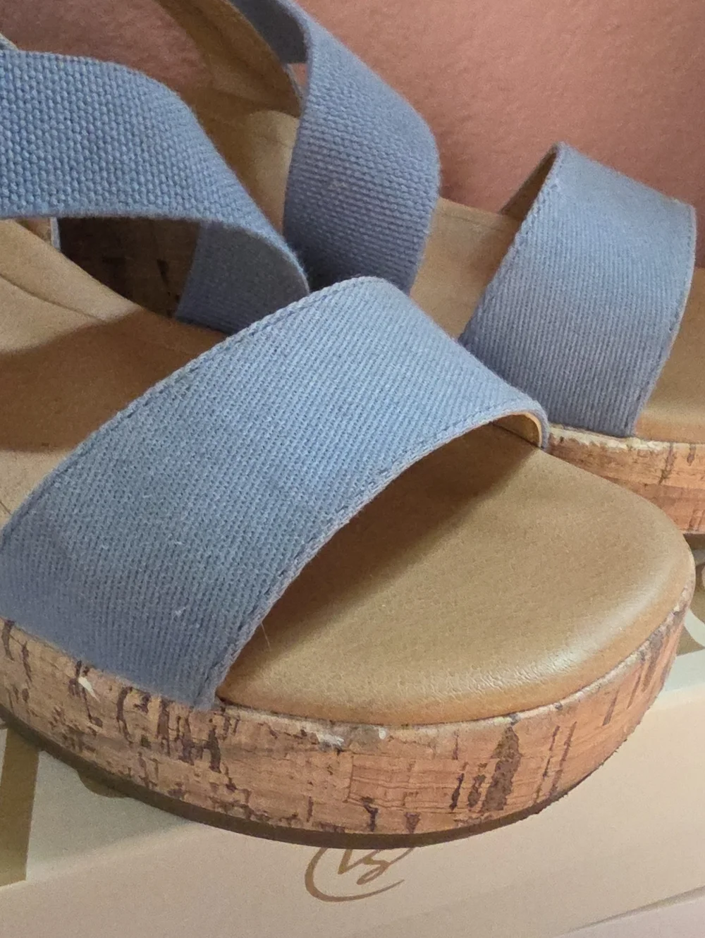 Life Stride Women's Blue Slingback Cork Wedge Sandals